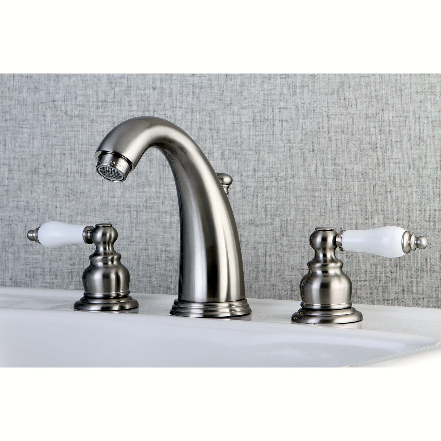 Kingston Heirloom KB988PL - Victorian Two-Handle 3-Hole Deck Mount Widespread Bathroom Faucet with Pop-Up Drain, Brushed Nickel — thumbnail 2